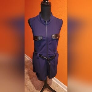 Worn Once, Stylish Blue Jumper with Black Leather Accents